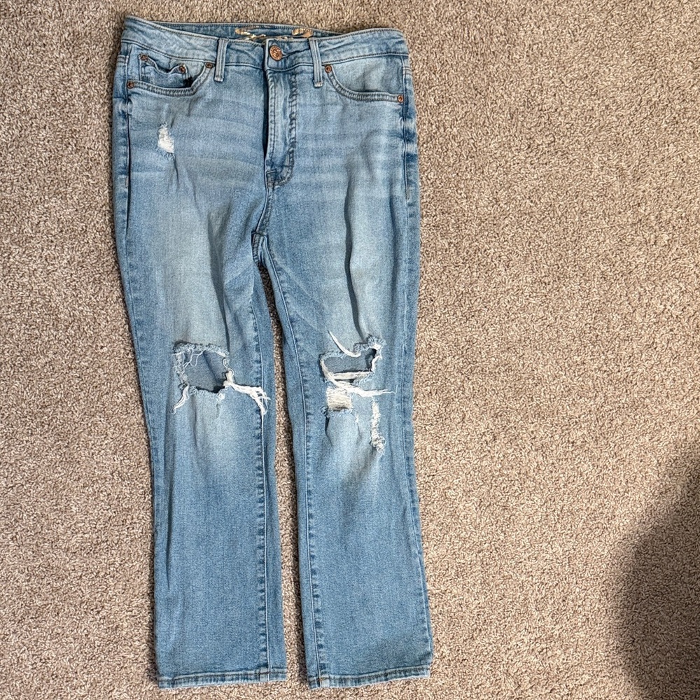 Seven7 Light Blue Ripped Straight-Leg Jeans